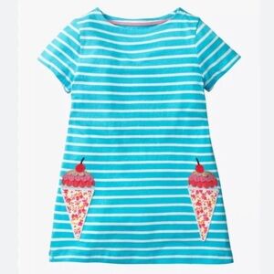Mini Boden Striped Tunic/Dress with Ice Cream Appliqué Pockets Size 9/10